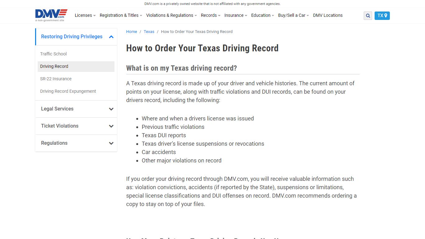 Your Texas Driving Record - DMV.com